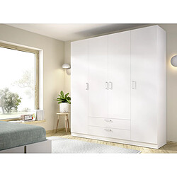 Pegane Armoire, meuble de rangement en bois mélaminé avec 4 portes et 2 tiroirs coloris blanc - Longueur 200 x Profondeur 52 x Hauteur 215 cm pas cher