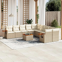 vidaXL Salon de jardin 11 pcs avec coussins beige résine tressée 