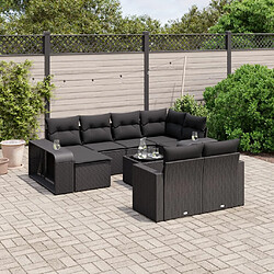 vidaXL Salon de jardin 11 pcs avec coussins noir résine tressée