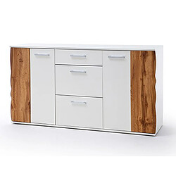 Pegane Buffet coloris blanc brillant et chêne - Longueur 154 x Hauteur 86 x Profondeur 44 cm 