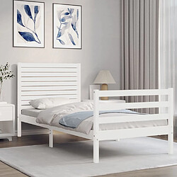 Avis Maison Chic Cadre/structure de lit avec tête de lit pour adulte - Lit Moderne Chambre blanc petit simple bois massif -MN61461