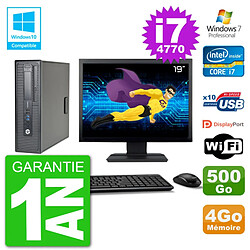 PC HP EliteDesk 800 G1 SFF Ecran 19" i7-4770 4Go 500Go Graveur DVD Wifi W7 - Occasion