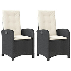 Maison Chic Lot de 2 Chaises inclinables de jardin et coussins | chaises Relax d'extérieur noir rotin -GKD93216