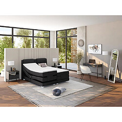 Vente-Unique Ensemble complet boxspring tête de lit + sommiers relaxation électrique + matelas + surmatelas - 2 x 80 x 200 cm - Tissu - Anthracite - CASTEL de PALACIO