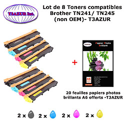 T3Azur PACK 8 Toners pour Brother TN 241 BK , TN 245 C,Y,M Brother DCP-9020CDW HL-3140CW MFC-9330CDW MFC-9340CDW + PPA6 