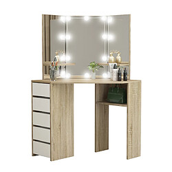 ML DESIGN MODERN LIVING Table de maquillage en MDF sonoma coiffeuse avec miroirs et LEDs + tabouret noir