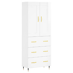 vidaXL Buffet haut Blanc brillant 69,5x34x180 cm Bois d'ingénierie