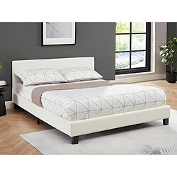 Vente-Unique Lit 140 x 190 cm - Simili - Blanc + Matelas - CORNELIUS II 