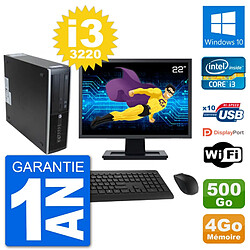 PC HP 8300 SFF Ecran 22" Intel i3-3220 RAM 4Go Disque 500Go Windows 10 Wifi - Occasion