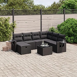 vidaXL Salon de jardin 8 pcs avec coussins noir résine tressée