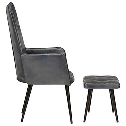 Avis Maison Chic Fauteuil de Chambre à Coucher Salon,Chaises de Salle à Manger,Chaise à oreilles avec repose-pied Gris Cuir véritable -GKD84120