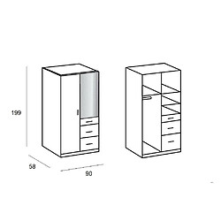 Avis Inside 75 Armoire COOPER 2 portes miroir 3 tiroirs largeur 91 laqué blanc / décor chêne