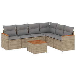 vidaXL Salon de jardin avec coussins 7pcs mélange beige résine tressée