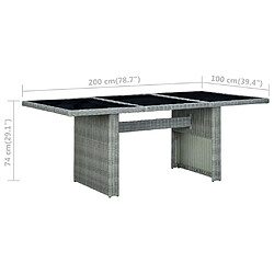 Acheter vidaXL Table de jardin Gris clair Résine tressée et verre trempé