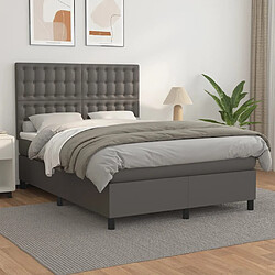 vidaXL Sommier à lattes de lit avec matelas Gris 140x190 cm Similicuir 