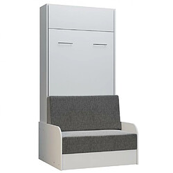 Inside 75 Armoire lit escamotable DYNAMO SOFA canapé accoudoirs blanc tissu gris 90*200 cm 