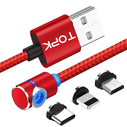 Wewoo 1 m2,4 A USB max. vers iPhone Lightning iPhone 8 broches + câble de charge magnétique 90 coudes USB avec coude USB-C / Type-C indicateur LED rouge