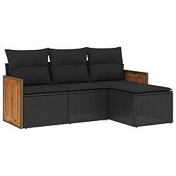 vidaXL Salon de jardin 4 pcs avec coussins noir résine tressée