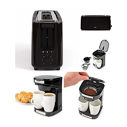 Livoo Cafetière électrique 2 Tasses Duo 2 x 0.25l Filtre permanent lavable 450W noir + Grille-pain Noir 900W large fente baguette 