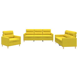 vidaXL Ensemble de canapés 3 pcs avec coussins Jaune clair Tissu