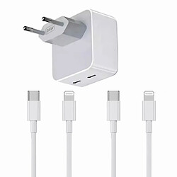 Visiodirect Chargeur Rapide 35W Double USB C + 2 Câbles USB C vers Lighting pour iPad Air 3 2019 / iPad Air 2019 10.5" Couleur Blanc -