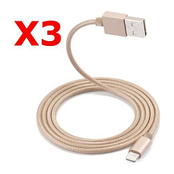 Little Boutik X3 Câble Metal Nylon Renforcé Chargeur USB pour IPhone 1,5m Tréssé Couleur Or Compatible IPhone 5s 6 6S 7 8 X X3 Couleur 