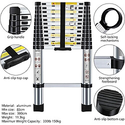 Échelle Télescopique 3.2M en Aluminium Échelle Pliable Multifonctionnelle