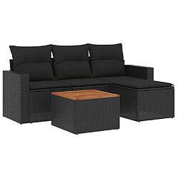 vidaXL Salon de jardin 5 pcs avec coussins noir résine tressée