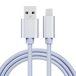 Wewoo Câble argent pour iPhone X / 8 & 8 Plus / 7 & 7 Plus / 6 & 6s & 6 Plus & 6s Plus / iPad 1m 3A style métallique tissé tête Lightning à de données / chargeur USB,