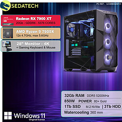 Sedatech Pack PC Gamer Pro • AMD Ryzen 9 7900X • RX 7900 XT • 32Go DDR5 • 1To SSD M.2 • 3To HDD • Windows 11 • Moniteur 28"