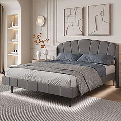 Avis Sweiko Lit adulte 160x200 cm Lit rembourré avec lampes LED sensibles et les pieds Lit double gris