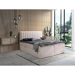 Vente-Unique Ensemble complet literie déco tête de lit + sommiers coffre et tiroir + matelas + surmatelas - 160 x 200 cm - Tissu - Beige - ARAO de YSMÉE