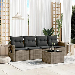 vidaXL Salon de jardin 5 pcs avec coussins gris résine tressée 