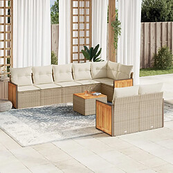 vidaXL Salon de jardin avec coussins 9 pcs beige résine tressée 