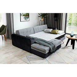 Avis VENESETTI Canapé d'angle convertible en tissu velours gris et noir Luxe, 5 places, angle gauche (vu de face), SOHO VELOURS