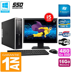 PC HP Compaq Pro 6300 SFF I5-2400 16Go 480Go SSD Graveur DVD Wifi W7 Ecran 22" - Occasion