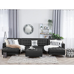 Beliani Canapé en U avec pouf ottoman ABERDEEN Noir Cuir PU Réversible