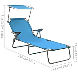 vidaXL Chaise longue avec auvent acier bleu pas cher