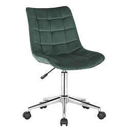 Decoshop26 Chaise de bureau en velours vert sur roulettes design moderne hauteur réglable BUR10597