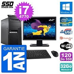 PC Tour Lenovo M83 Ecran 22" Intel i7-4770 RAM 32Go SSD 120Go Windows 10 Wifi - Occasion