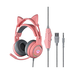 LUUCOZK Oreille de chat détachableCasque filaire SY-G25 3,5 mm USB pour ordinateur portable - Rose 