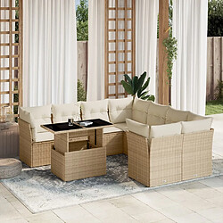 vidaXL Salon de jardin avec coussins 9 pcs beige résine tressée 