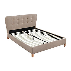 Avis Vente-Unique Lit 140 x 190 cm avec tête de lit capitonnée - Tissu - Beige + Matelas - ELIDE