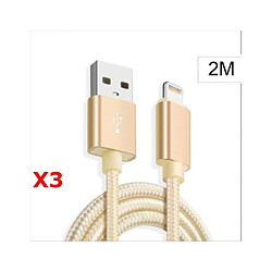 Little Boutik X3 Cable Metal Nylon Renforce Chargeur USB Couleur Or pour IPhone Longueur 2m Tréssé Compatible IPhone 5s 6 6S 7 8 X Xr X3 Litt 