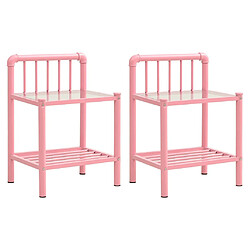 Maison Chic Lot de 2 Tables de chevet,Table de nuit,Table d'appoint pour salon Rose et transparent Métal et verre -MN60964