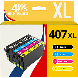 123CONSOMMABLES - 407XL - Cartouches d'encre compatibles avec Epson 407 407xl pour WorkForce Pro WF-4745DTWF (pack de 4) 