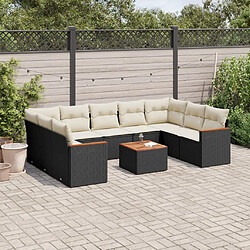 vidaXL Salon de jardin 10 pcs avec coussins noir résine tressée 