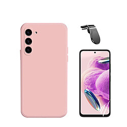 Jeu de films en verre trempé de la couverture 5D + Cas de silicone liquide + SuppOrt Magnétique L Voiture de conduite sécuritaire Phonecare pour Samsung Galaxy S24 Plus + 5G - rose 