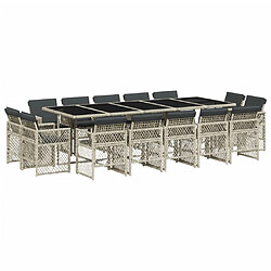 vidaXL Ensemble à manger de jardin et coussins 15 pcs gris clair rotin