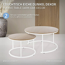 ML-Design 2x tables basses rondes gigognes de salon en bois pieds blanches Ø60x40/Ø80x45cm